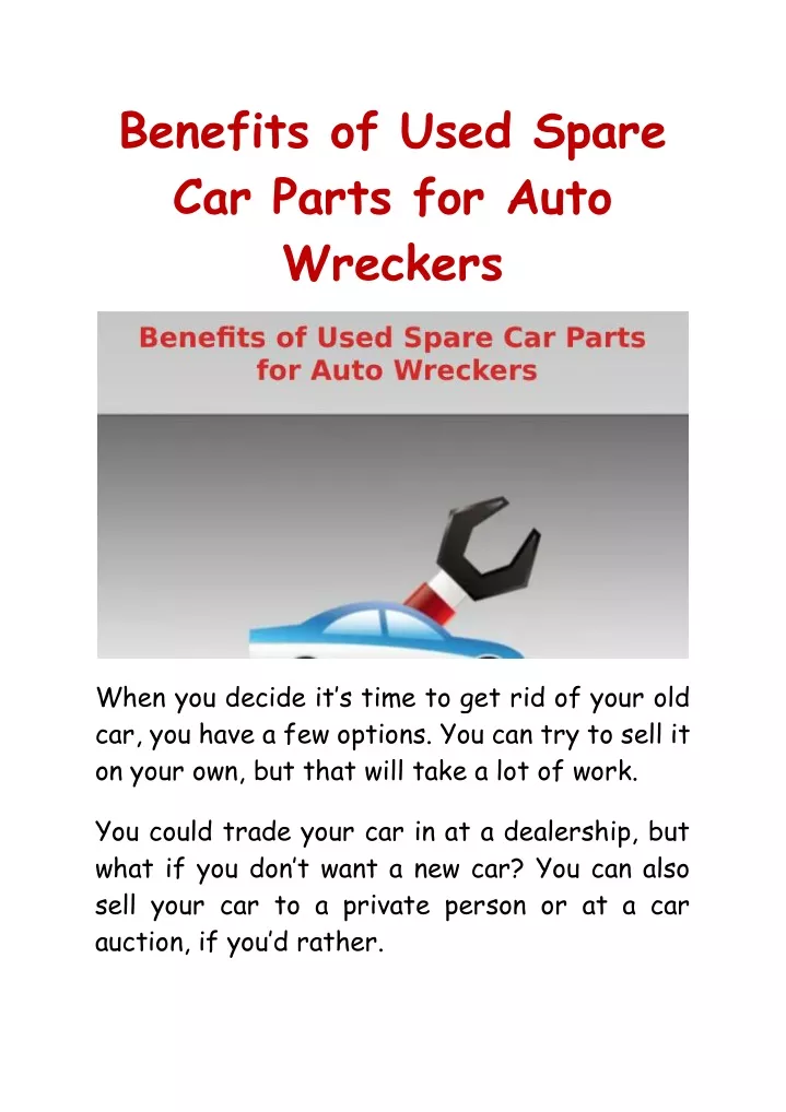 benefits of used spare car parts for auto wreckers