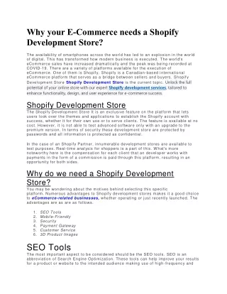 Why your E-Commerce needs a Shopify Development Store?