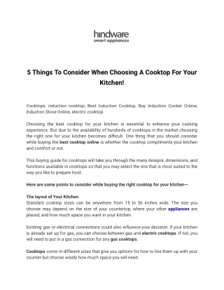 5 Things To Consider When Choosing A Cooktop For Your Kitchen!
