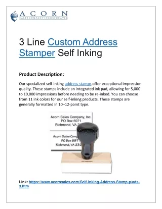 3 Line Custom Address Stamper Self Inking | Acorn Sales