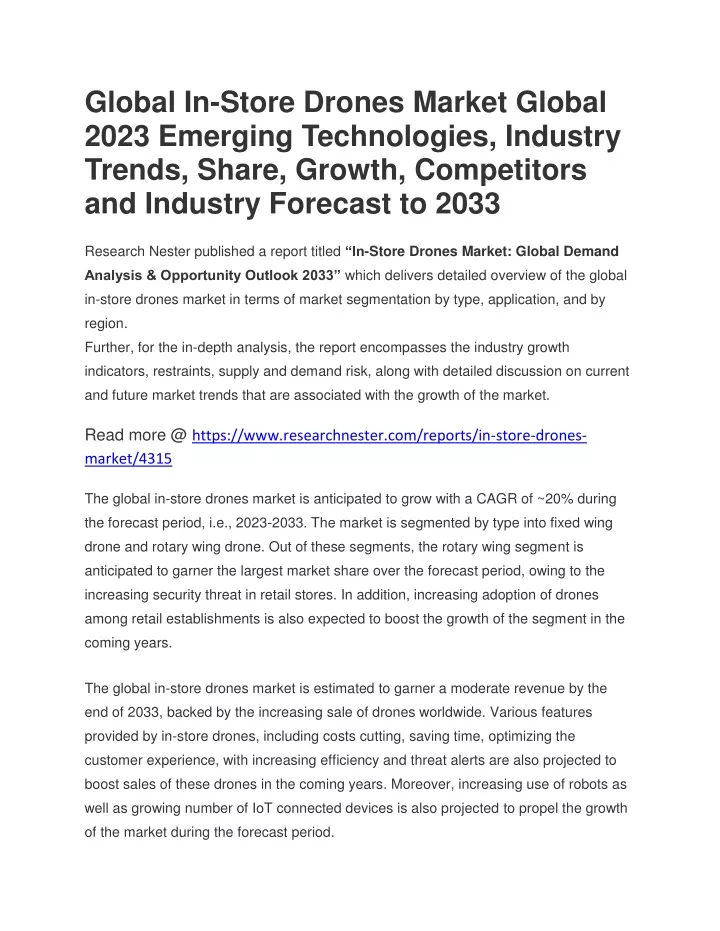 global in store drones market global 2023