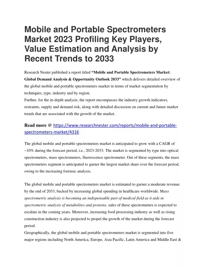 mobile and portable spectrometers market 2023