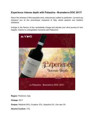 Experience intense depth with Palazzina - Bramaterra DOC 2017