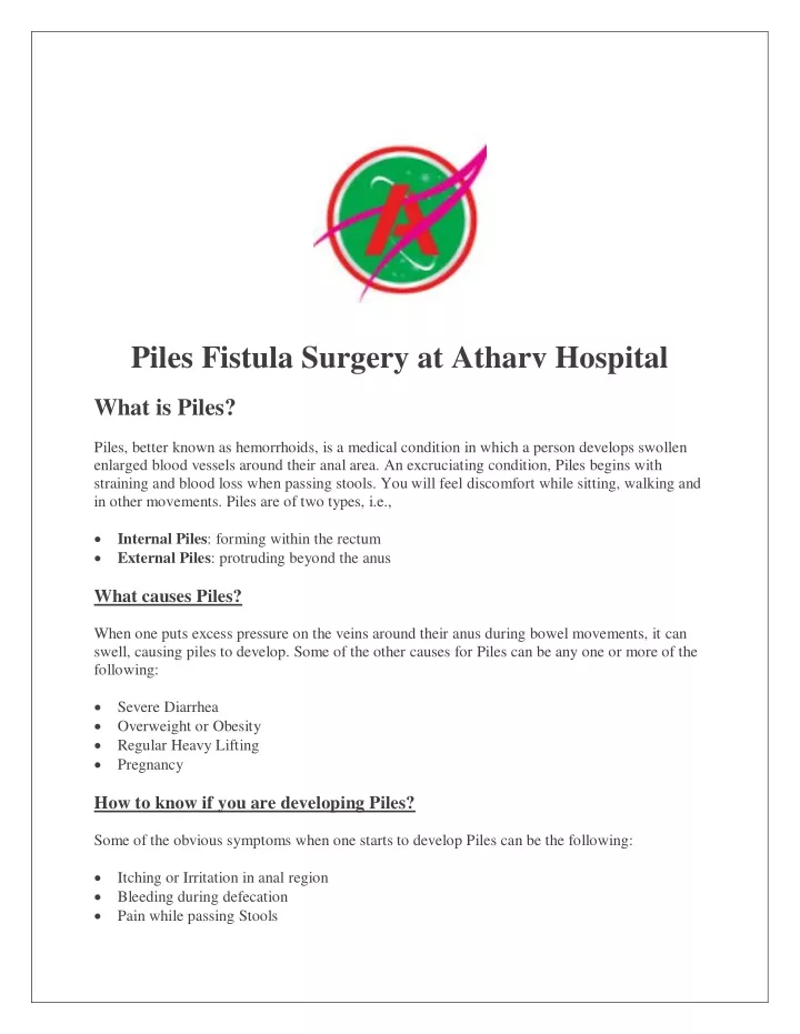 piles fistula surgery at atharv hospital