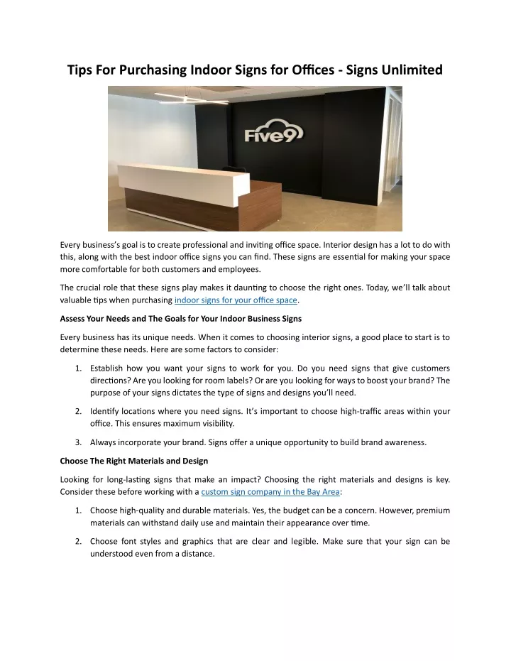 tips for purchasing indoor signs for offices