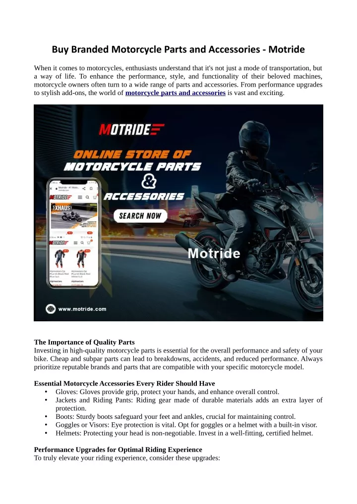 PPT - Branded Motorcycle Parts and Accessories at Motride PowerPoint  Presentation - ID:12450600