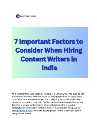 7 Important Factors to Consider When Hiring Content Writers in India