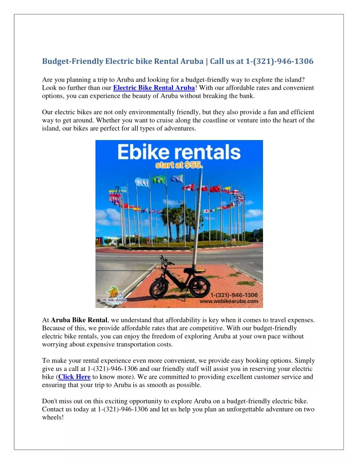 budget friendly electric bike rental aruba call