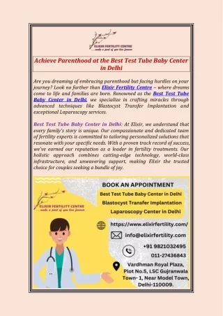 Best Test Tube Baby Center in Delhi - Elixir Fertility Centre
