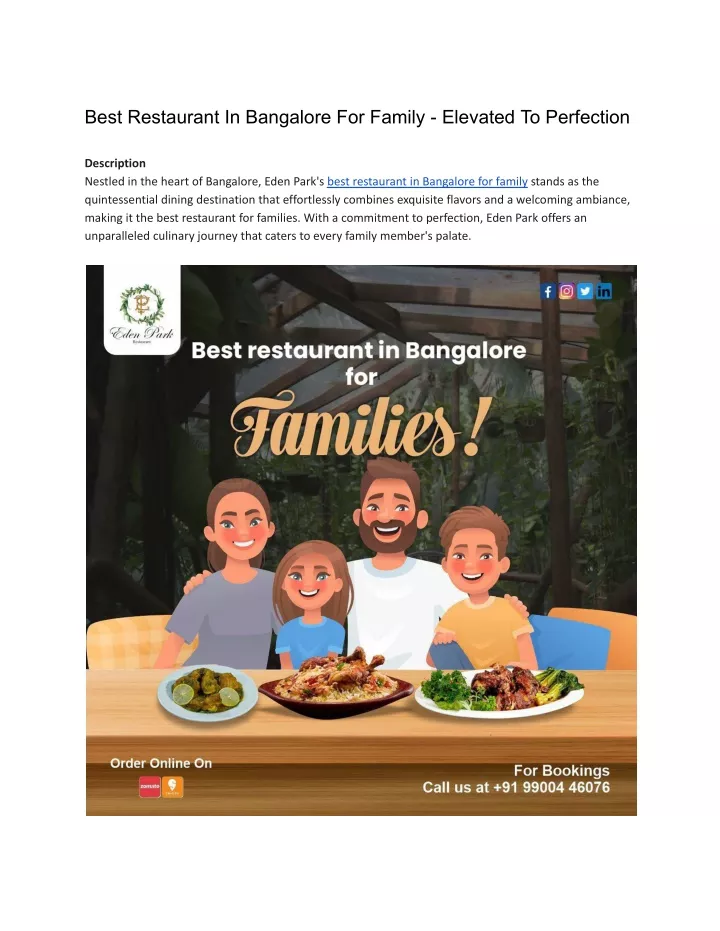 best restaurant in bangalore for family elevated