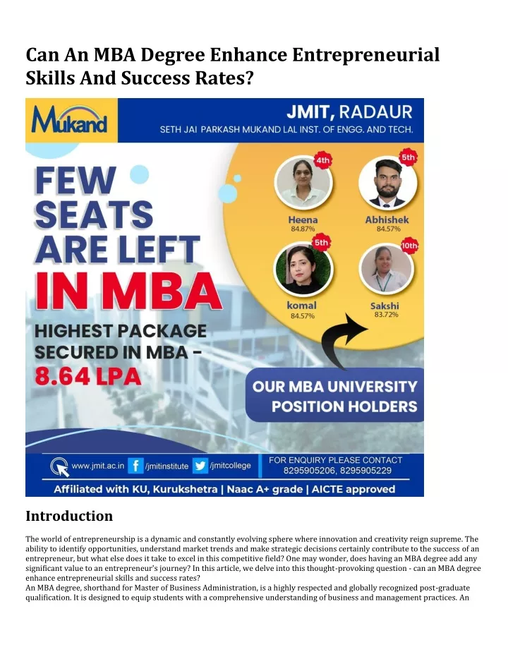 can an mba degree enhance entrepreneurial skills