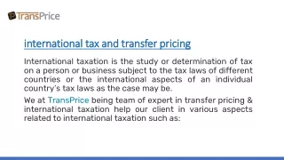 international tax and transfer pricing