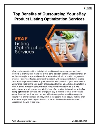 Top Benefits of Outsourcing Your eBay Listing Optimization Services