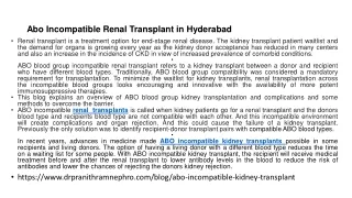 Abo Incompatible Renal Transplant in hyderabad