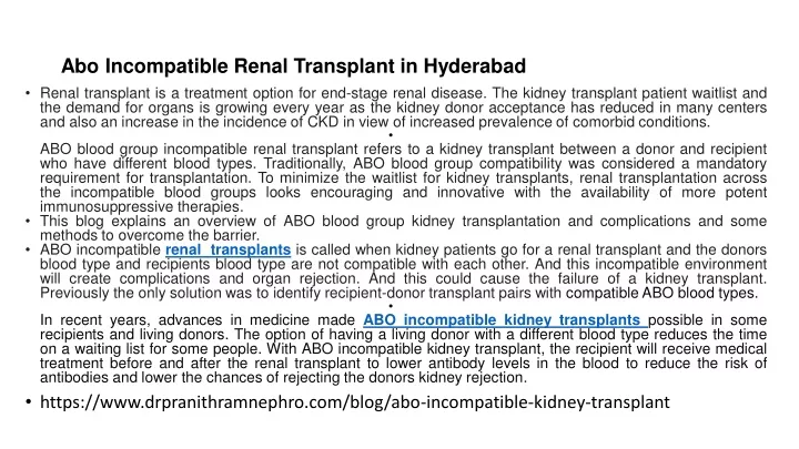 abo incompatible renal transplant in hyderabad