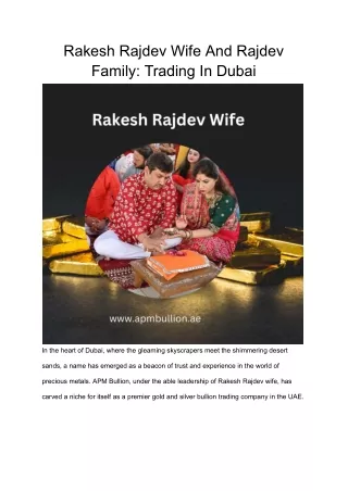 Rakesh Rajdev Wife And Rajdev Family_ Trading In Dubai