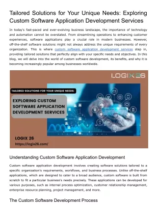Tailored Solutions for Your Unique Needs Exploring Custom Software Application Development Services