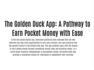The Golden Duck App: A Pathway to Earn Pocket Money with Ease