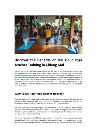 Discover the Benefits of 200 Hour Yoga Teacher Training in Chiang Mai