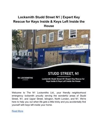Locksmith Studd Street N1 _ Expert Key Rescue for Keys Inside & Keys Left Inside the House
