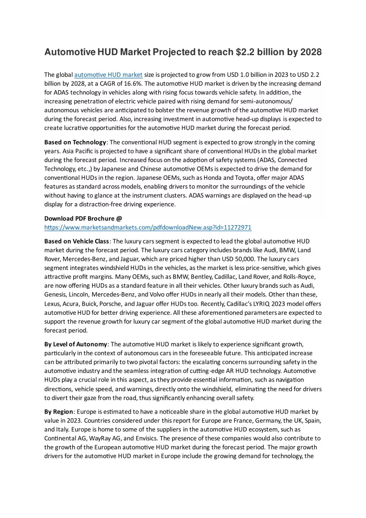 automotive hud market projected to reach