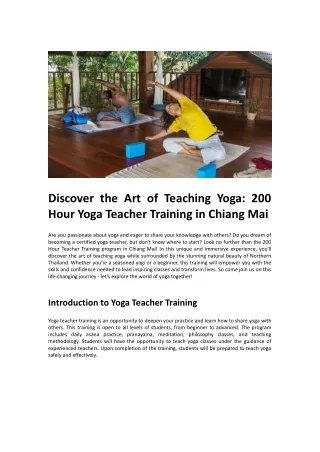 Discover the Art of Teaching Yoga: 200 Hour Yoga Teacher Training in Chiang Mai