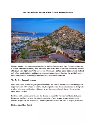 Los Cabos Mexico Rentals: Where Comfort Meets Adventure