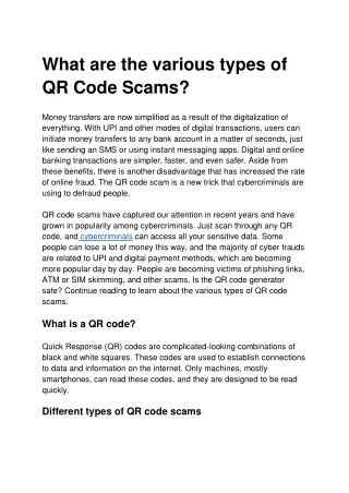 What are the various types of QR Code Scams