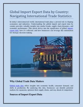 Global Import Export Data by Country: Navigating International Trade Statistics