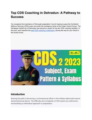 Top CDS Coaching in Dehradun