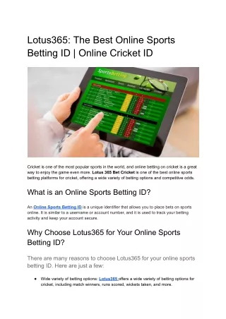 Lotus365: The Best Online Sports Betting ID | Online Cricket ID