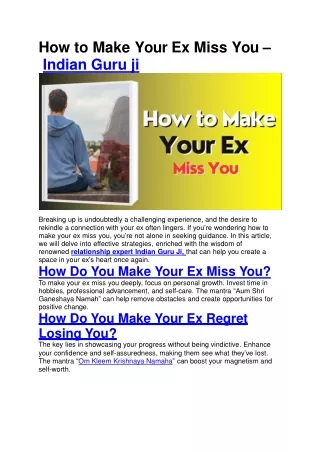 how to make your ex miss you indian guru ji