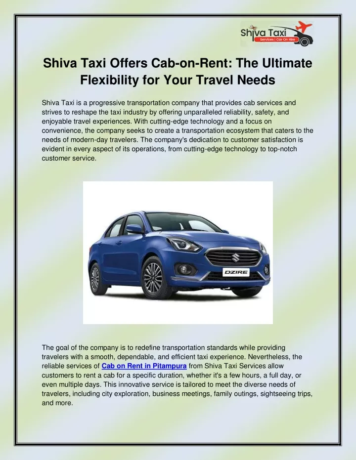 shiva taxi offers cab on rent the ultimate