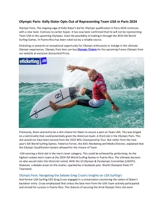 Olympic Paris Kelly Slater Opts Out of Representing Team USA in Paris 2024