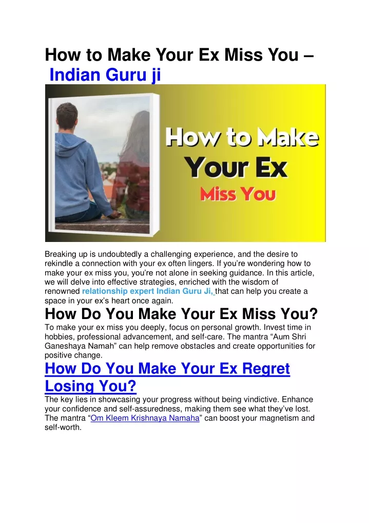 how to make your ex miss you indian guru ji