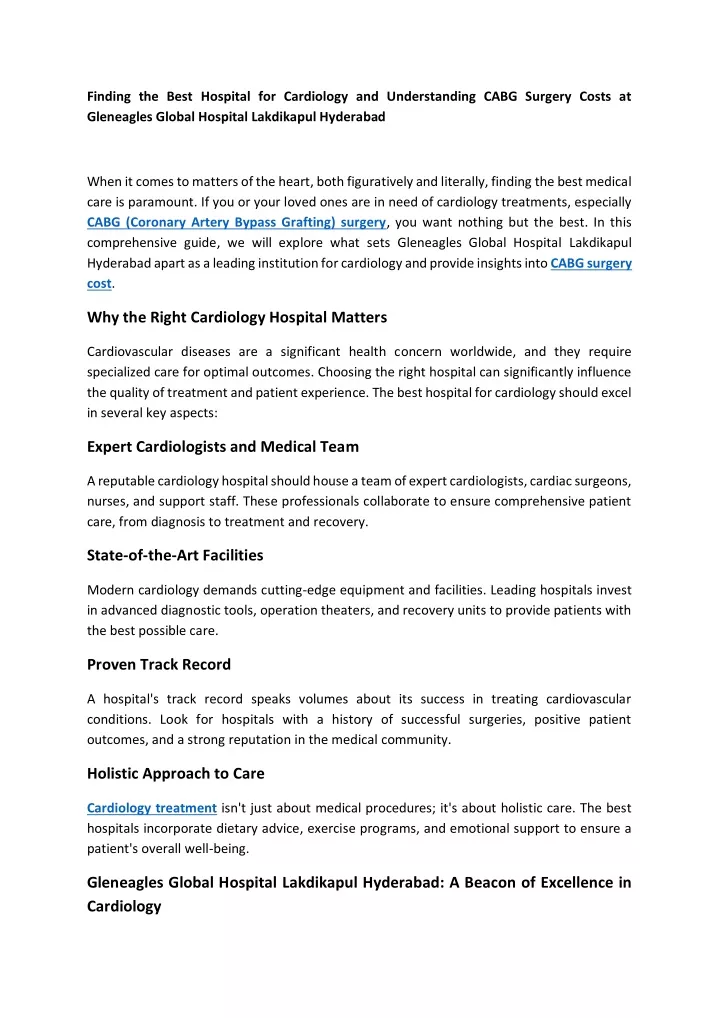 finding the best hospital for cardiology