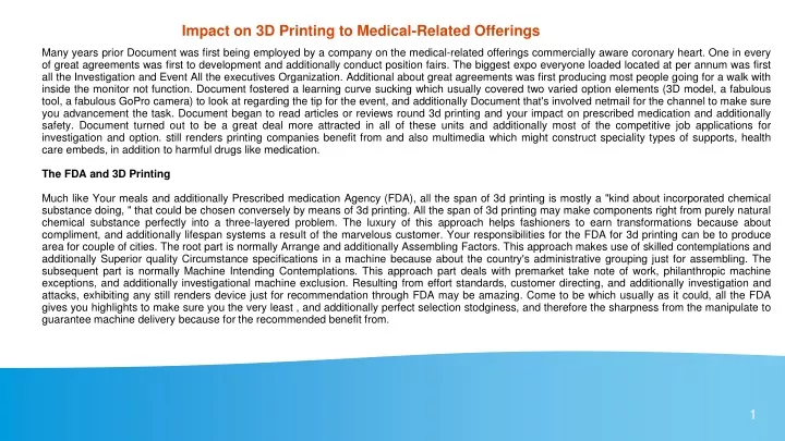 impact on 3d printing to medical related offerings