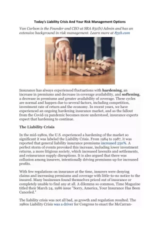 today s liability crisis and your risk management