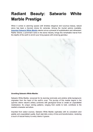 Radiant Beauty: Satwario White Marble Prestige