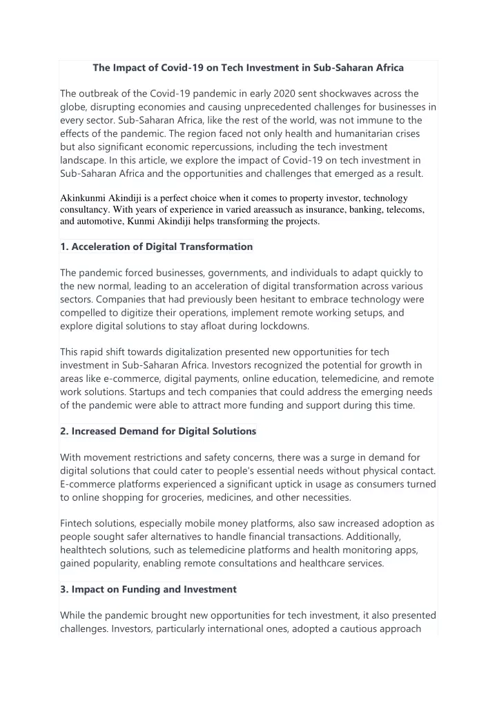 the impact of covid 19 on tech investment