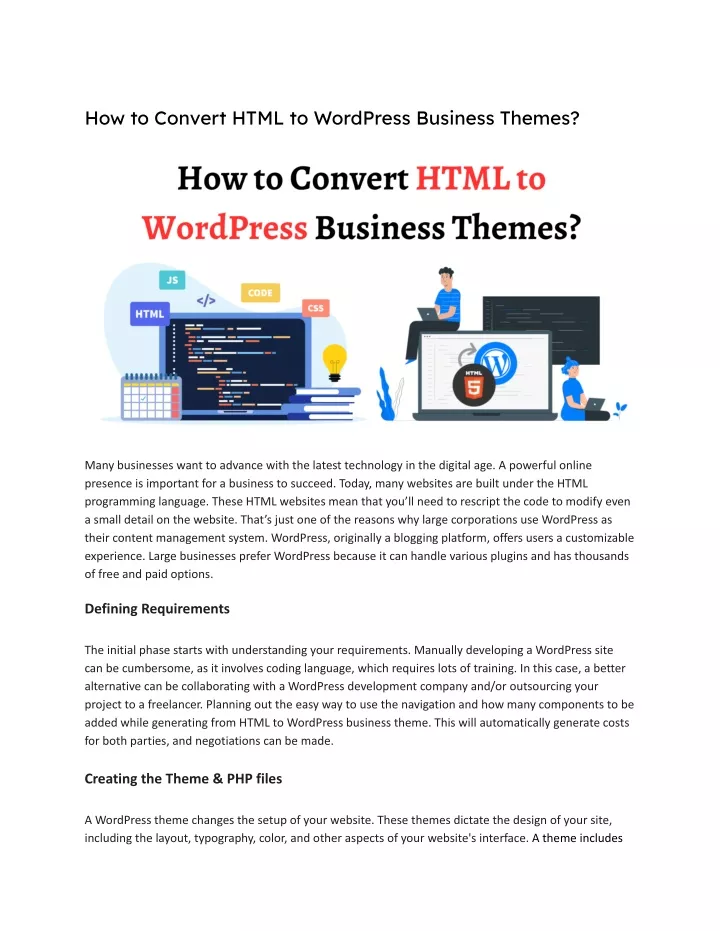 how to convert html to wordpress business themes