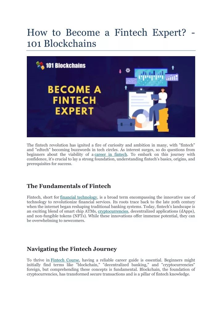 how to become a fintech expert 101 blockchains