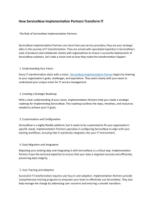how servicenow implementation partners transform