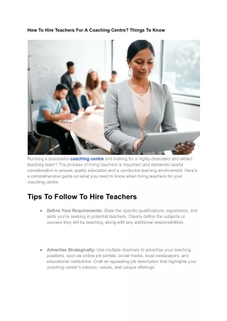 Coaching Centre- How To Hire Teachers For It