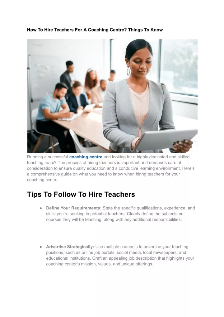 how to hire teachers for a coaching centre things