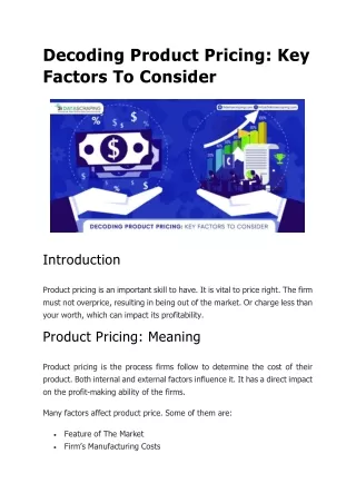 Decoding Product Pricing key factor