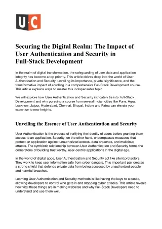 Securing the Digital Realm- The Impact of User Authentication and Security in Full-Stack Development.docx