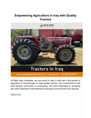 Empowering Agriculture in Iraq with Quality Tractors