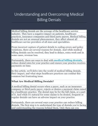 Understanding and Overcoming Medical Billing Denials