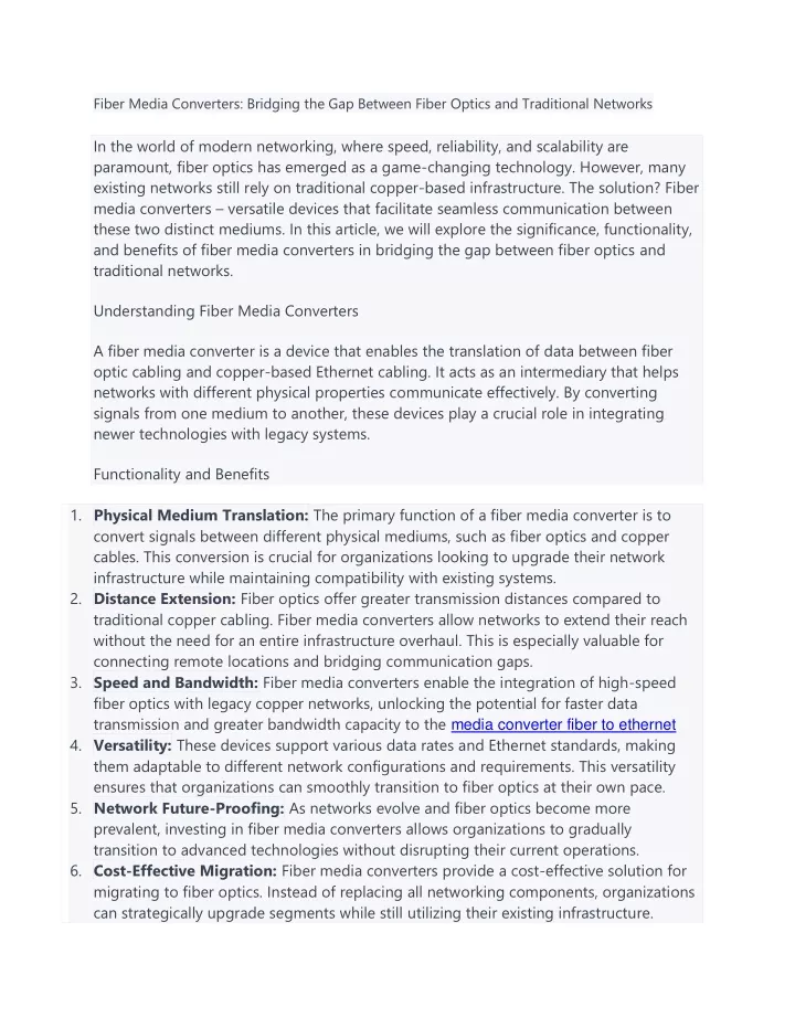 fiber media converters bridging the gap between